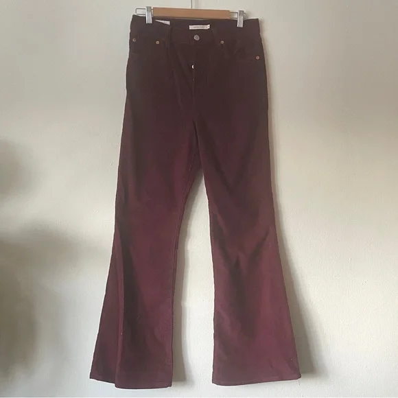 Levi's Ribcage Flare Wide Leg Cordoroy Pants High Rise Cowgirl Shiraz maroon 28 - Picture 6 of 16